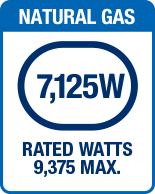 NATURAL GAS. 7125W RATED WATTS 9375 MAX.